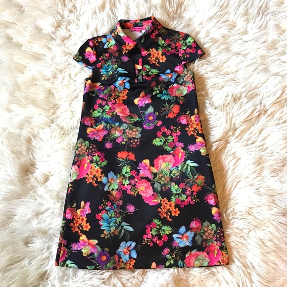 Betsy Johnson Black Floral Print Shirt Dress - Picture 2 of 7